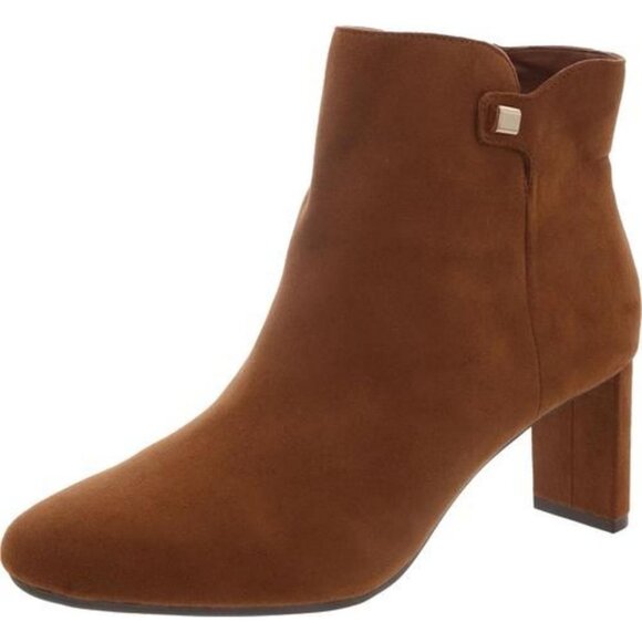 Alfani Womens Brown Hardware Accent Padded Paam Almond Toe Block Heel Zip-up Dre - Picture 5 of 5